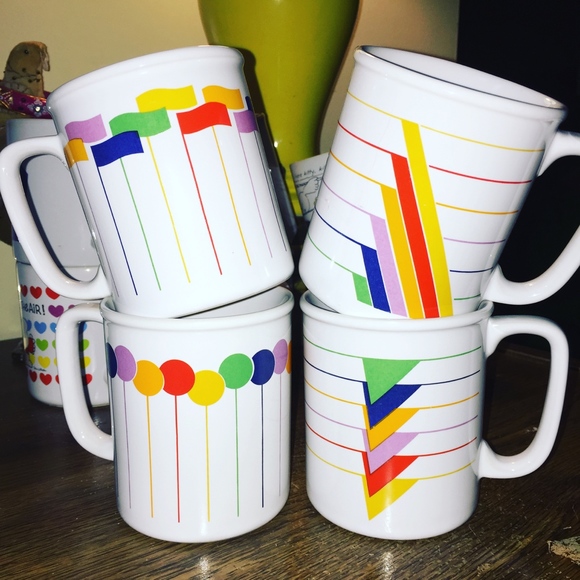 Vintage Other - LAST CHANCE set of 4 rainbow vintage mugs